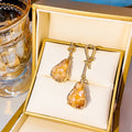 Elegant Gold Alloy Irregular Geometric Raw Crystal Stone Drop Stud Fashion Statement Earrings view 3