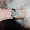 Korean Style Alloy Rhinestone Flower Belt Bangle Light Luxury Statement Bracelet for Women view 3