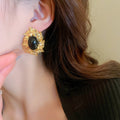 Vintage French Court Style Alloy Oval Leaf Geometric Stud Earrings For Women view 3