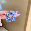 Korean Light Luxury Alloy Bowknot Waterdrop Crystal Stud Earrings With Silver Pins view 2