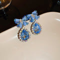Korean Light Luxury Alloy Bowknot Waterdrop Crystal Stud Earrings With Silver Pins view 4