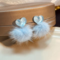 Korean Winter Acrylic Heart Faux Fur Pom Pom Studs For Women Cute Sweet Fashion Alloy Earrings view 4
