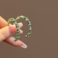 Elegant New Chinese Semi Circle Jade Bead Alloy Hoop Earrings For Women Minimalist Statement Earrings view 1
