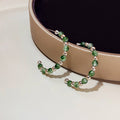 Elegant New Chinese Semi Circle Jade Bead Alloy Hoop Earrings For Women Minimalist Statement Earrings view 3