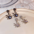 Vintage Punk 3D Spider Web Moonstone Alloy Drop Studs Dark Metal Rhinestone Statement Earrings view 1