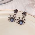 Vintage Punk 3D Spider Web Moonstone Alloy Drop Studs Dark Metal Rhinestone Statement Earrings view 3