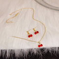 Elegant French Burgundy Crystal Cherry Pendant Gold Plated Alloy Stud Jewelry Set for Women Earrings view 2
