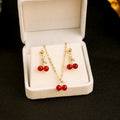 Elegant French Burgundy Crystal Cherry Pendant Gold Plated Alloy Stud Jewelry Set for Women Earrings view 1