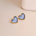 Elegant Blue Heart Rhinestone Inlaid Alloy Studs For Women Korean Trendy Fashion Sweet Earrings view 2