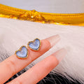Elegant Blue Heart Rhinestone Inlaid Alloy Studs For Women Korean Trendy Fashion Sweet Earrings view 3