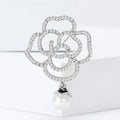 Simple Alloy Rhinestone Hollow Camellia Brooch For Women's Apparel view 3