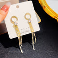 Silver Needle Sparkling Zircon Long Tassel Earrings Full Rhinestone Bow Smile Face Geometric Studs view 4