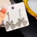 Silver Needle Sparkling Zircon Long Tassel Earrings Full Rhinestone Bow Smile Face Geometric Studs view 2