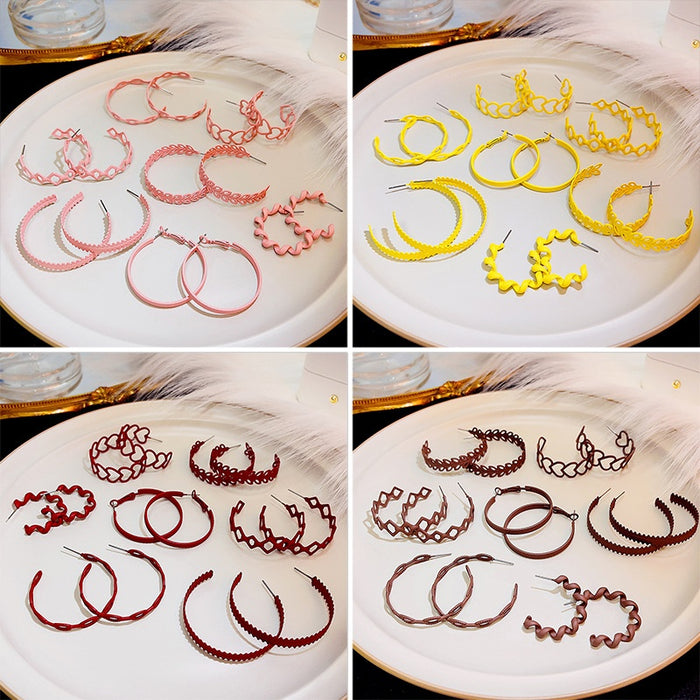 C Shaped Open Hoop Earrings American Retro Macaron Color Painted Statement Studs For Women