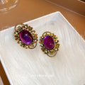 French Vintage Purple Oval Pearl Alloy Clip-on Earrings Non-Pierced Geometric Luxury Ear Cuffs view 2