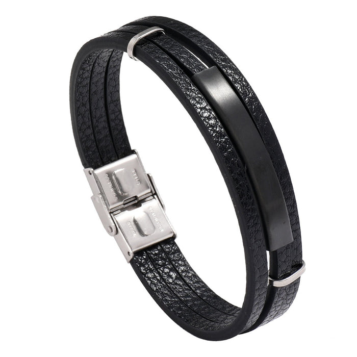 Men's Simple Versatile Multi Layer Braided Black Leather Bracelet Smooth Vintage Fashion Wristband