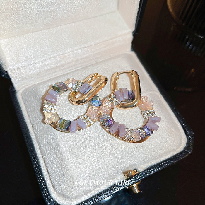 Light Luxury Alloy Rhinestone Crystal Geometric Circle Hoop Earrings For Women