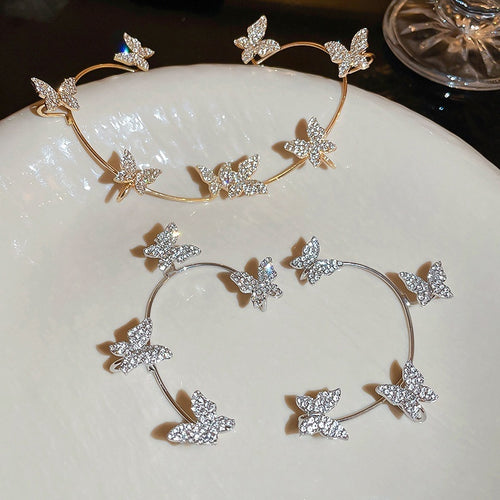 Rhinestone Butterfly Alloy Ear Cuff Clip-on Earrings, Style Non-Pierced Jewelry for Women