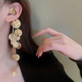 Metal Geometric Hoop Earrings With Sequin Tassel, Exaggerated Clip On Ear Cuffs For Women view 1