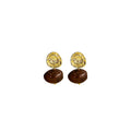 Luxury Vintage Gold Alloy Wrinkled Disc With Amber Acrylic Geometric Oval Drop Stud Earrings view 5