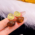 Luxury Vintage Gold Alloy Wrinkled Disc With Amber Acrylic Geometric Oval Drop Stud Earrings view 3