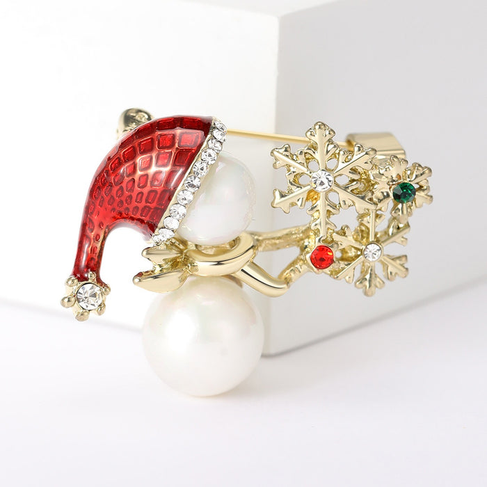 Alloy Pearl Christmas Snowman Brooch For Cute Clothing Decoration