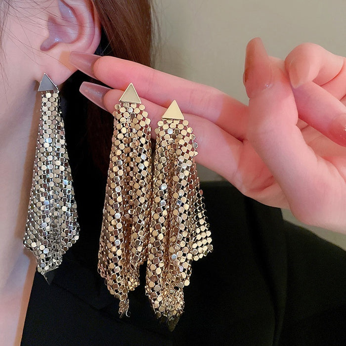 Alloy Triangle Sequin Irregular Geometric Statement Drop Earrings For Office Fashion