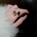 Gold Plated Zircon Square Circle Open Ring For Women view 2