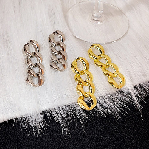 Geometric Chunky Metal Chain Link Alloy Drop Studs Elegant Creative Earrings