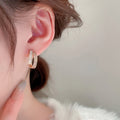 Gold Plated Copper C Shaped Shell Zircon Double Layer Chic Stud Earrings For Women view 3