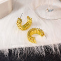 Vintage Punk C-Shaped Twisted Ribbed Alloy Hoop Studs For Women, Gold Silver Statement Earrings view 4
