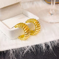 Vintage Punk C-Shaped Twisted Ribbed Alloy Hoop Studs For Women, Gold Silver Statement Earrings view 3