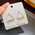 French Vintage Gold Alloy Hoop With White Mother Of Pearl Geometric Circle Drop Luxury Earrings view 2
