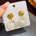French Vintage Gold Alloy Hoop With White Mother Of Pearl Geometric Circle Drop Luxury Earrings view 3