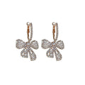 Alloy Bow Pearl Hoop Earrings With Rhinestone Accents French Light Luxury Trendy Style view 5