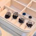 Elegant Black Sea Salt Crystal Geometric Stud Earrings With Silver Needle And Sparkling Rhinestone Earrings view 2