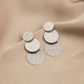 Vintage Textured Alloy Round Disc Drop Studs, Exaggerated Face-Slimming Statement Earrings view 3