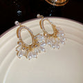 Alloy Oval Faux Pearl Crystal Rhinestone Vintage Court Style Drop Earrings view 3