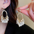 Alloy Oval Faux Pearl Crystal Rhinestone Vintage Court Style Drop Earrings view 2