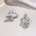 Elegant Liquid Irregular Flower Crystal Rhinestone Studs Light Luxury 3D Floral Silver Needle Earrings view 4