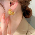 Chic Irregular Geometric C-Shaped Metal Hoop Earrings With Silver Posts For Women view 3