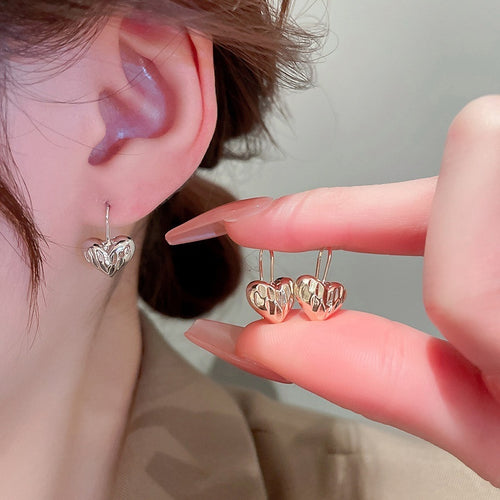 Gold Plated Copper Wrinkled Heart Hook Earrings Minimalist Geometric Cool Style Jewelry For Women