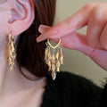 Statement Copper Leaf Tassel Drop Earrings, European American Fashion Ear Cuff Style view 4