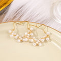 Elegant French Woven Pearl Hoop Heart Flower Geometric Gold Alloy Metal Face-Slimming Earrings view 3