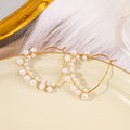 Elegant French Woven Pearl Hoop Heart Flower Geometric Gold Alloy Metal Face-Slimming Earrings view 2