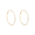 Elegant French Woven Pearl Hoop Heart Flower Geometric Gold Alloy Metal Face-Slimming Earrings view 5