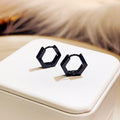 Black Alloy Polygon Huggie Hoop Earrings, Geometric Punk Hip Hop Unisex Creative Metal Earrings view 1