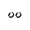 Black Alloy Polygon Huggie Hoop Earrings, Geometric Punk Hip Hop Unisex Creative Metal Earrings view 5