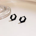 Black Alloy Polygon Huggie Hoop Earrings, Geometric Punk Hip Hop Unisex Creative Metal Earrings view 3
