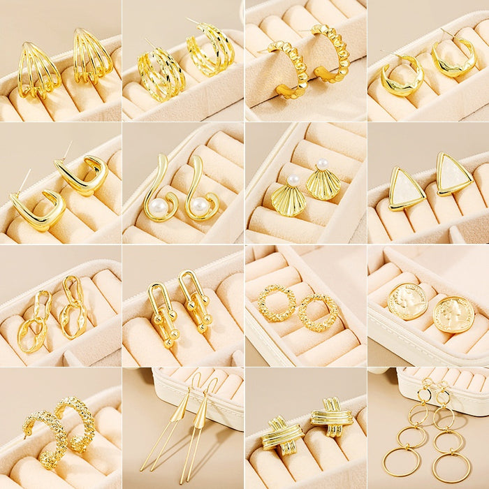 Creative Metal Geometric Stud Earrings, Exaggerated Vintage Statement Fashion Ear Jewelry